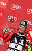 Winner Marlies Schild of Austria celebrates her medal won in Women slalom race of Audi FIS alpine skiing World Cup in Flachau, Austria. Slalom race of Women Audi FIS Alpine skiing World Cup 2009-10 was held in Flachau, Austria, on 12th of January 2010.
