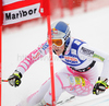 Second after first run Lindsey Vonn of USA skiing in first run of Women giant slalom race of Audi FIS alpine skiing World Cup in Maribor, Slovenia. Giant slalom race of Women Audi FIS Alpine skiing World Cup 2009-10 was held in Maribor, Slovenia, on 16th of January 2010.
