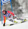 Lena Duerr of Germany skiing in first run of Women giant slalom race of Audi FIS alpine skiing World Cup in Maribor, Slovenia. Giant slalom race of Women Audi FIS Alpine skiing World Cup 2009-10 was held in Maribor, Slovenia, on 16th of January 2010.
