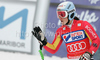 Kathrin Hoelzl of Germany reacts in finish of first run of Women giant slalom race of Audi FIS alpine skiing World Cup in Maribor, Slovenia. Giant slalom race of Women Audi FIS Alpine skiing World Cup 2009-10 was held in Maribor, Slovenia, on 16th of January 2010.
