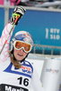 Lindsey Vonn of USA reacts in finish of first run of Women giant slalom race of Audi FIS alpine skiing World Cup in Maribor, Slovenia. Giant slalom race of Women Audi FIS Alpine skiing World Cup 2009-10 was held in Maribor, Slovenia, on 16th of January 2010.
