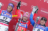 Winner Kathrin Zettel of Austria (M), second placed Maria Riesch of Germany (L) and third placed Anja Paerson of Sweden (R) celebrate their medals won in Women giant slalom race of Audi FIS alpine skiing World Cup in Maribor, Slovenia. Giant slalom race of Women Audi FIS Alpine skiing World Cup 2009-10 was held in Maribor, Slovenia, on 16th of January 2010.
