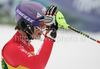 Maria Riesch of Germany reacts in finish of first run of Women slalom race of Audi FIS alpine skiing World Cup in Maribor, Slovenia. Slalom race of Women Audi FIS Alpine skiing World Cup 2009-10 was held in Maribor, Slovenia, on 17th of January 2010.
