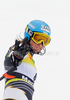 Tanja Poutiainen of Finland reacts in finish of second run of Women slalom race of Audi FIS alpine skiing World Cup in Maribor, Slovenia. Slalom race of Women Audi FIS Alpine skiing World Cup 2009-10 was held in Maribor, Slovenia, on 17th of January 2010.
