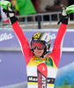 Winner Kathrin Zettel of Austria reacts in finish of second run of Women slalom race of Audi FIS alpine skiing World Cup in Maribor, Slovenia. Slalom race of Women Audi FIS Alpine skiing World Cup 2009-10 was held in Maribor, Slovenia, on 17th of January 2010.

