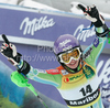 Second placed Tina Maze of Slovenia reacts in finish of second run of Women slalom race of Audi FIS alpine skiing World Cup in Maribor, Slovenia. Slalom race of Women Audi FIS Alpine skiing World Cup 2009-10 was held in Maribor, Slovenia, on 17th of January 2010.
