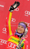 Third placed Maria Riesch of Germany celebrates her medal won in Women slalom race of Audi FIS alpine skiing World Cup in Maribor, Slovenia. Slalom race of Women Audi FIS Alpine skiing World Cup 2009-10 was held in Maribor, Slovenia, on 17th of January 2010.
