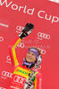 Third placed Maria Riesch of Germany celebrates her medal won in Women slalom race of Audi FIS alpine skiing World Cup in Maribor, Slovenia. Slalom race of Women Audi FIS Alpine skiing World Cup 2009-10 was held in Maribor, Slovenia, on 17th of January 2010.
