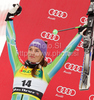 Second placed Tina Maze of Slovenia celebrates her medal won in Women slalom race of Audi FIS alpine skiing World Cup in Maribor, Slovenia. Slalom race of Women Audi FIS Alpine skiing World Cup 2009-10 was held in Maribor, Slovenia, on 17th of January 2010.
