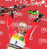 Winner Kathrin Zettel of Austria celebrates her medal won in Women slalom race of Audi FIS alpine skiing World Cup in Maribor, Slovenia. Slalom race of Women Audi FIS Alpine skiing World Cup 2009-10 was held in Maribor, Slovenia, on 17th of January 2010.
