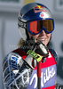 Lindsey Vonn of the United States reacts after taking first placed during the womens Ski World Cup Downhill race in Cortina d Ampezzo, Italy, Saturday, January 23, 2010.
