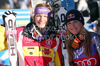 Maria Riesch, left, of Germany and Lindsey Vonn of the United States pose at the end of the womens Ski World Cup Downhill race in Cortina d Ampezzo, Italy, Saturday, January 23, 2010.
