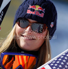 Lindsey Vonn of the United States celebrates after winning the womens alpine ski World Cup downhill race in Cortina d Ampezzo, Italy, Saturday, January 23, 2010.
