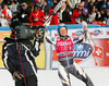 Tanja Poutiainen of Finland reacts after winning the womens alpine ski World Cup Giant Slalom race in Cortina dAmpezzo, Italy, Sunday, January 24, 2010.
