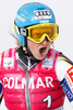 Tanja Poutiainen of Finland reacts after winning the womens alpine ski World Cup Giant Slalom race in Cortina d Ampezzo, Italy, Sunday, January 24, 2010.
