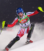 Fourth after first run Benjamin Raich of Austria skiing in first run of Men Night slalom race of Audi FIS alpine skiing World Cup in Schladming, Austria. Slalom race of Men Audi FIS Alpine skiing World Cup 2009-10 was held in Schladming, Austria, on 26th of January 2010.
