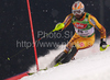 Sixth after first run Julien Cousineau of Canada skiing in first run of Men Night slalom race of Audi FIS alpine skiing World Cup in Schladming, Austria. Slalom race of Men Audi FIS Alpine skiing World Cup 2009-10 was held in Schladming, Austria, on 26th of January 2010.
