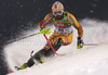 Sixth after first run Julien Cousineau of Canada skiing in first run of Men Night slalom race of Audi FIS alpine skiing World Cup in Schladming, Austria. Slalom race of Men Audi FIS Alpine skiing World Cup 2009-10 was held in Schladming, Austria, on 26th of January 2010.
