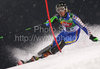 Axel Baeck of Sweden skiing in first run of Men Night slalom race of Audi FIS alpine skiing World Cup in Schladming, Austria. Slalom race of Men Audi FIS Alpine skiing World Cup 2009-10 was held in Schladming, Austria, on 26th of January 2010.
