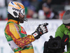 Fifth placed Julien Cousineau of Canada reacts in finish of second run of Men Night slalom race of Audi FIS alpine skiing World Cup in Schladming, Austria. Slalom race of Men Audi FIS Alpine skiing World Cup 2009-10 was held in Schladming, Austria, on 26th of January 2010.
