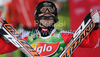 Winner Reinfried Herbst of Austria reacts in finish of second run of Men Night slalom race of Audi FIS alpine skiing World Cup in Schladming, Austria. Slalom race of Men Audi FIS Alpine skiing World Cup 2009-10 was held in Schladming, Austria, on 26th of January 2010.
