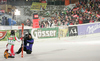Winner Reinfried Herbst of Austria celebrates his victory in finish of second run of Men Night slalom race of Audi FIS alpine skiing World Cup in Schladming, Austria. Slalom race of Men Audi FIS Alpine skiing World Cup 2009-10 was held in Schladming, Austria, on 26th of January 2010.
