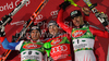 Winner Reinfried Herbst of Austria (M), second placed Silvan Zurbriggen of Switzerland (L) and third placed Manfred Pranger of Austria celebrate their medals won in Men Night slalom race of Audi FIS alpine skiing World Cup in Schladming, Austria. Slalom race of Men Audi FIS Alpine skiing World Cup 2009-10 was held in Schladming, Austria, on 26th of January 2010.
