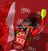 Winner Reinfried Herbst of Austria celebrates his medal won in Men Night slalom race of Audi FIS alpine skiing World Cup in Schladming, Austria. Slalom race of Men Audi FIS Alpine skiing World Cup 2009-10 was held in Schladming, Austria, on 26th of January 2010.
