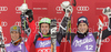 Winner Ted Ligety of USA (M), second placed Marcel Hirscher of Austria (L) and third placed Kjetil Jansrud of Norway (R) celebrate their medals won in Men giant slalom race of Audi FIS alpine skiing World Cup in Kranjska Gora, Slovenia. Giant slalom race of Men Audi FIS Alpine skiing World Cup 2009-10, which substituted canceled giant slalom race from Adelboden, Switzerland, was held on Friday in Kranjska Gora, Slovenia, on 29th of January 2010.

