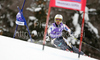 Marcus Sandell of Finland skiing as forerunner in first run of Men giant slalom race of Audi FIS alpine skiing World Cup in Kranjska Gora, Slovenia. Giant slalom race of Men Audi FIS Alpine skiing World Cup 2009-10, which substituted canceled giant slalom race from Adelboden, Switzerland, was held on Friday in Kranjska Gora, Slovenia, on 29th of January 2010.
