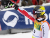 Winner Marcel Hirscher of Austria reacts in finish of second run of second Men giant slalom race of Audi FIS alpine skiing World Cup in Kranjska Gora, Slovenia. Second giant slalom race of Men Audi FIS Alpine skiing World Cup 2009-10, was held on Saturday in Kranjska Gora, Slovenia, on 30th of January 2010.

