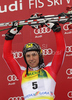 Winner Marcel Hirscher of Austria celebrates his medal won in second Men giant slalom race of Audi FIS alpine skiing World Cup in Kranjska Gora, Slovenia. Second giant slalom race of Men Audi FIS Alpine skiing World Cup 2009-10, was held on Saturday in Kranjska Gora, Slovenia, on 30th of January 2010.
