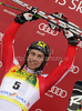 Winner Marcel Hirscher of Austria celebrates his medal won in second Men giant slalom race of Audi FIS alpine skiing World Cup in Kranjska Gora, Slovenia. Second giant slalom race of Men Audi FIS Alpine skiing World Cup 2009-10, was held on Saturday in Kranjska Gora, Slovenia, on 30th of January 2010.
