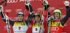 Winner Marcel Hirscher of Austria (M), second placed Kjetil Jansrud of Norway (L) and third placed Ted Ligety of USA (R) celebrate their medals won in second Men giant slalom race of Audi FIS alpine skiing World Cup in Kranjska Gora, Slovenia. Second giant slalom race of Men Audi FIS Alpine skiing World Cup 2009-10, was held on Saturday in Kranjska Gora, Slovenia, on 30th of January 2010.

