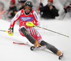 Second after first run Reinfried Herbst of Austria skiing in first run of Men slalom race of Audi FIS alpine skiing World Cup in Kranjska Gora, Slovenia. Slalom race of Men Audi FIS Alpine skiing World Cup 2009-10, was held on Sunday in Kranjska Gora, Slovenia, on 31st of January 2010.

