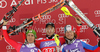 Winner Reinfried Herbst of Austria (M), second placed Marcel Hirscher of Austria (L) and third placed Julien Lizeroux of France (R) celebrate their medals won in Men slalom race of Audi FIS alpine skiing World Cup in Kranjska Gora, Slovenia. Slalom race of Men Audi FIS Alpine skiing World Cup 2009-10, was held on Sunday in Kranjska Gora, Slovenia, on 31st of January 2010.
