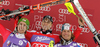 Winner Reinfried Herbst of Austria (M), second placed Marcel Hirscher of Austria (L) and third placed Julien Lizeroux of France (R) celebrate their medals won in Men slalom race of Audi FIS alpine skiing World Cup in Kranjska Gora, Slovenia. Slalom race of Men Audi FIS Alpine skiing World Cup 2009-10, was held on Sunday in Kranjska Gora, Slovenia, on 31st of January 2010.
