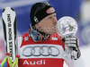 Didier Cuche of Switzerland reacts in finish of Men downhill race of Audi FIS alpine skiing World Cup in Garmisch-Partenkirchen, Germany. Training for downhill race of Men Audi FIS Alpine skiing World Cup 2009-10, was held on Tuesday in Garmisch-Partenkirchen, Germany, on 9th of March 2010.
