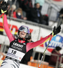 Winner Maria Riesch of Germany reacts in finish of Women downhill race of Audi FIS alpine skiing World Cup in Garmisch-Partenkirchen, Germany. Training for downhill race of Men Audi FIS Alpine skiing World Cup 2009-10, was held on Tuesday in Garmisch-Partenkirchen, Germany, on 9th of March 2010.

