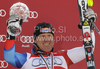 Winner Didier Cuche of Switzerland celebrates overall Downhill World cup victory after last Men downhill race of Audi FIS alpine skiing World Cup, which was held on Kandahar downhill course in Garmisch-Partenkirchen, Germany. Last downhill race of Men Audi FIS Alpine skiing World Cup 2009-10, was held on Wednesday, 10th of March 2010 in Garmisch-Partenkirchen, Germany.
