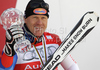 Winner Didier Cuche of Switzerland celebrates overall Downhill World cup victory after last Men downhill race of Audi FIS alpine skiing World Cup, which was held on Kandahar downhill course in Garmisch-Partenkirchen, Germany. Last downhill race of Men Audi FIS Alpine skiing World Cup 2009-10, was held on Wednesday, 10th of March 2010 in Garmisch-Partenkirchen, Germany.
