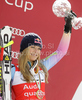Winner Lindsey Vonn of USA celebrates overall Downhill World cup victory after last Women downhill race of Audi FIS alpine skiing World Cup, which was held on Kandahar downhill course in Garmisch-Partenkirchen, Germany. Last downhill race of Women Audi FIS Alpine skiing World Cup 2009-10, was held on Wednesday, 10th of March 2010 in Garmisch-Partenkirchen, Germany.
