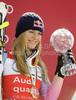 Winner Lindsey Vonn of USA celebrates overall Downhill World cup victory after last Women downhill race of Audi FIS alpine skiing World Cup, which was held on Kandahar downhill course in Garmisch-Partenkirchen, Germany. Last downhill race of Women Audi FIS Alpine skiing World Cup 2009-10, was held on Wednesday, 10th of March 2010 in Garmisch-Partenkirchen, Germany.
