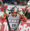 Third placed Erik Guay of Canada reacts in finish of Men  downhill race of Audi FIS alpine skiing World Cup in Garmisch-Partenkirchen, Germany. Training for downhill race of Men Audi FIS Alpine skiing World Cup 2009-10, was held on Tuesday in Garmisch-Partenkirchen, Germany, on 9th of March 2010.
