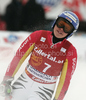 Viktoria Rebensburg of Germany reacts in finish of first run of last Women Giant slalom race of Audi FIS alpine skiing World Cup, which was held on Kandahar course in Garmisch-Partenkirchen, Germany. Last Giant slalom race of Women Audi FIS Alpine skiing World Cup 2009-10, was held on Thursday, 11th of March 2010 in Garmisch-Partenkirchen, Germany.
