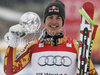 Erik Guay of Canada celebrates overall Super-G World cup victory after last Men Super-G race of Audi FIS alpine skiing World Cup, which was held on Kandahar course in Garmisch-Partenkirchen, Germany. Last Super-G race of Men Audi FIS Alpine skiing World Cup 2009-10, was held on Thursday, 11th of March 2010 in Garmisch-Partenkirchen, Germany.
