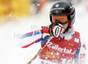 Taina Barioz of France reacts in finish of second run of last Women Giant slalom race of Audi FIS alpine skiing World Cup, which was held on Kandahar course in Garmisch-Partenkirchen, Germany. Last Giant slalom race of Women Audi FIS Alpine skiing World Cup 2009-10, was held on Thursday, 11th of March 2010 in Garmisch-Partenkirchen, Germany.
