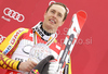 Winner Erik Guay of Canada celebrates overall Super-G World cup victory after last Men Super-G race of Audi FIS alpine skiing World Cup, which was held on Kandahar course in Garmisch-Partenkirchen, Germany. Last Super-G race of Men Audi FIS Alpine skiing World Cup 2009-10, was held on Thursday, 11th of March 2010 in Garmisch-Partenkirchen, Germany.
