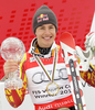 Winner Erik Guay of Canada celebrates overall Super-G World cup victory after last Men Super-G race of Audi FIS alpine skiing World Cup, which was held on Kandahar course in Garmisch-Partenkirchen, Germany. Last Super-G race of Men Audi FIS Alpine skiing World Cup 2009-10, was held on Thursday, 11th of March 2010 in Garmisch-Partenkirchen, Germany.

