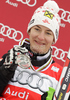Second placed Kathrin Zettel of Austria celebrates overall Super-G World cup medal after last Women Super-G race of Audi FIS alpine skiing World Cup, which was held on Kandahar course in Garmisch-Partenkirchen, Germany. Last Super-G race of Women Audi FIS Alpine skiing World Cup 2009-10, was held on Thursday, 11th of March 2010 in Garmisch-Partenkirchen, Germany.
